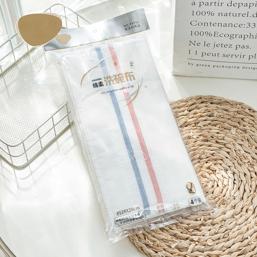 彩條綿柔洗碗布4條裝